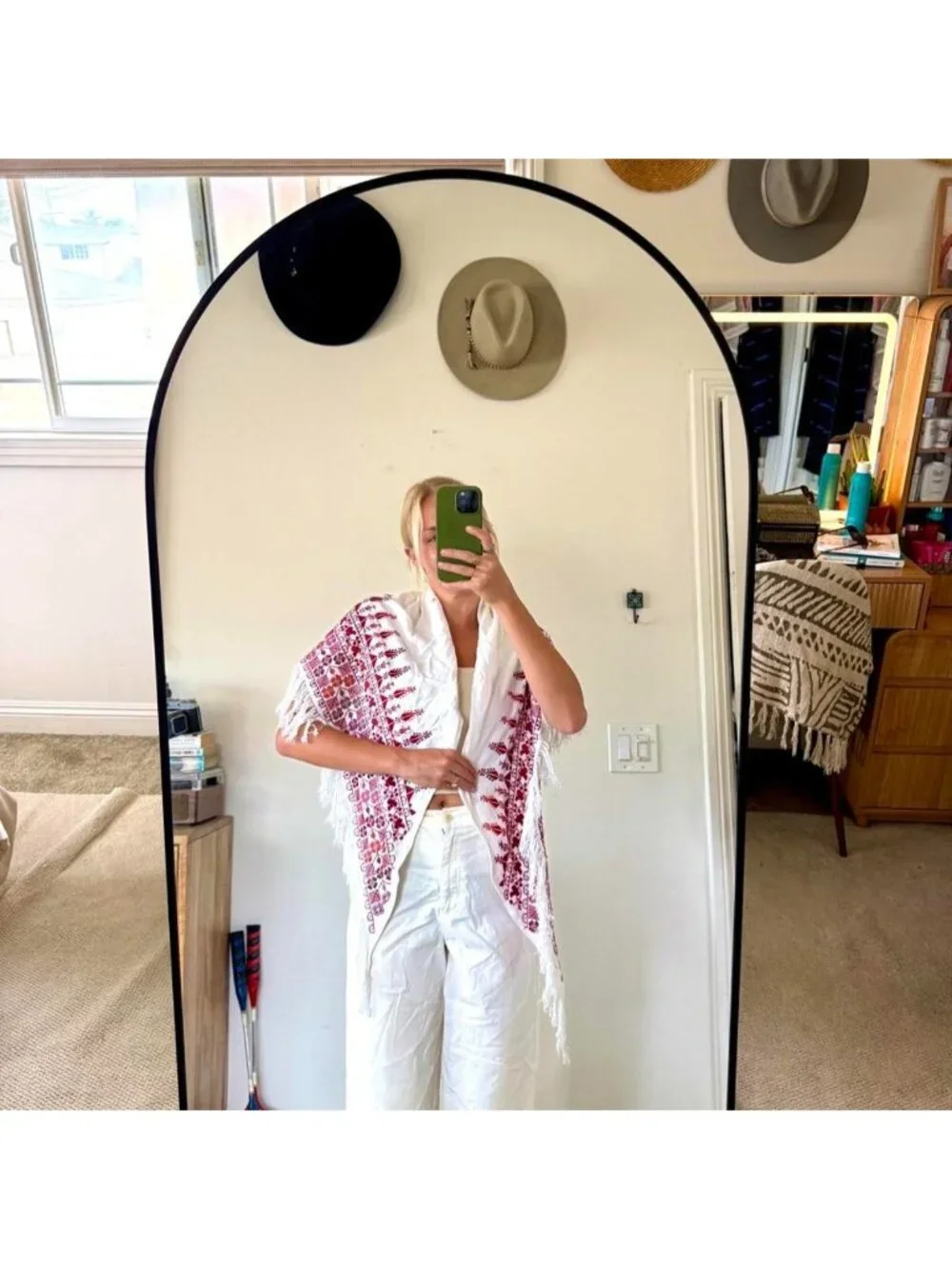 WHITE RED MULTICOLOR BOHO SCARF SHAWL WRAP COVER UP